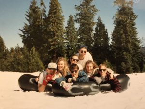 Tad and Jenny (Nachtigall) Kroeker with Doug and Brenda Round, Melissa and Michael Rodrigues and Eric Lee Gilmore at Casa Pacifica (1995)