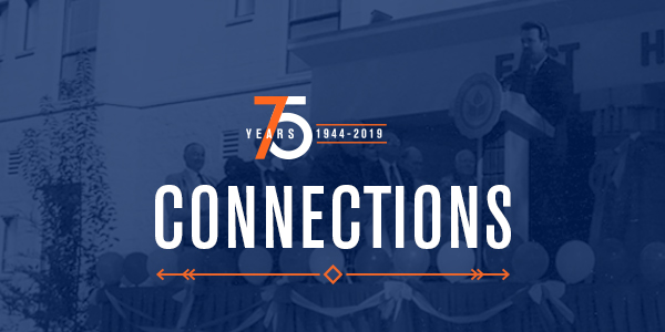 75 years 1944 - 2019. Connections. Image of Allen Carden., Ph.D., President 1997-2000
